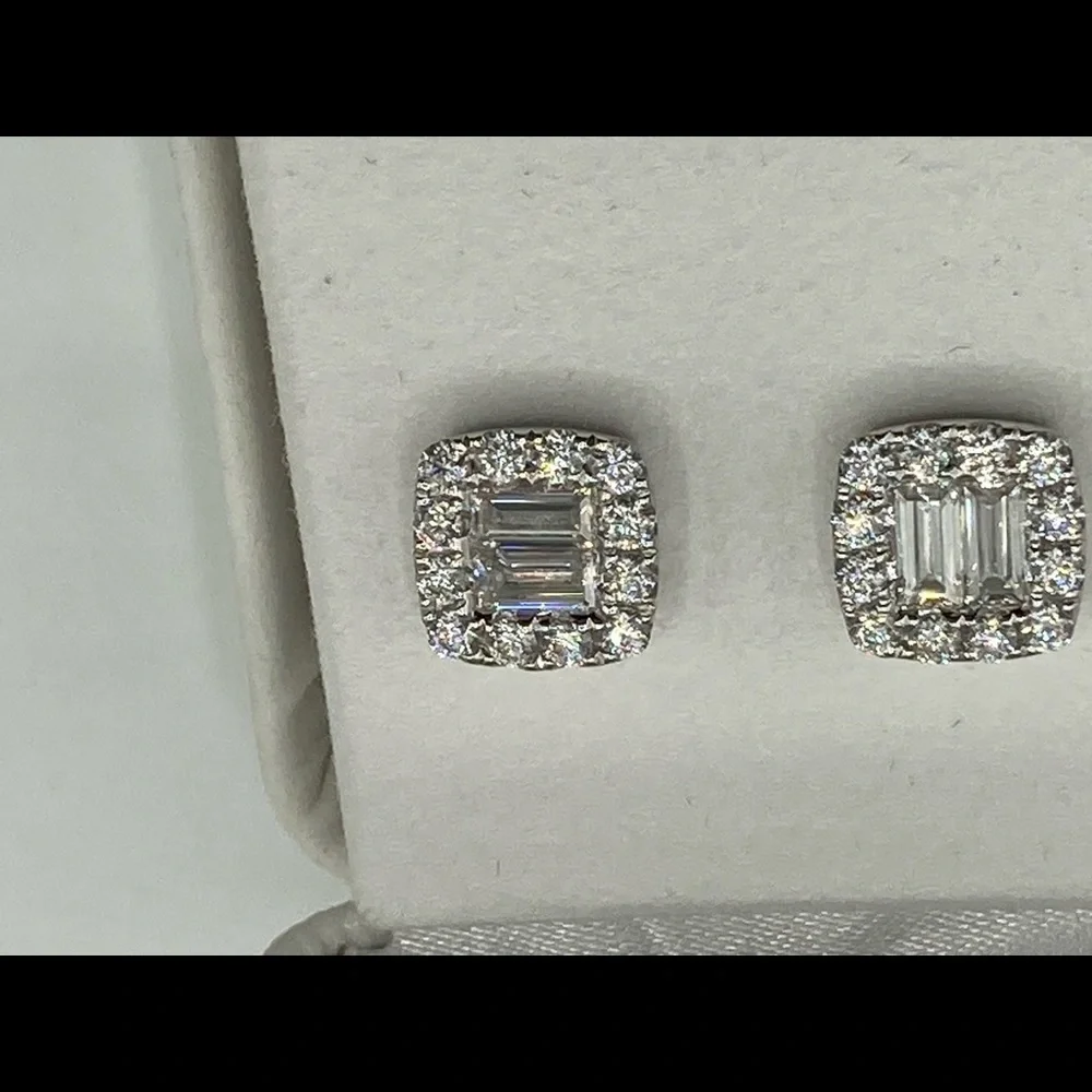 Silver Moissanite Earrings Micro Pave Emerald Cut 9.7 mm 11 ct - Picture 5 of 7